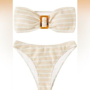 GORGLITTER Women's Strapless Bandeau Swimsuit High waisted textured Medium/0147